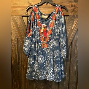 Bohemian Blue and Red Women's Blouse